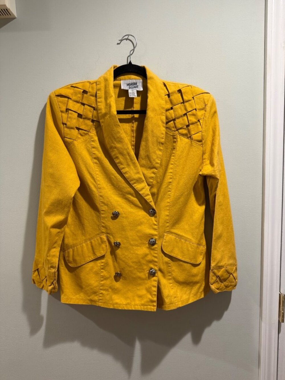 Morgan Square Yellow Double Breasted Blazer Size 11 Fits Women S/M 19" Pit to Pi